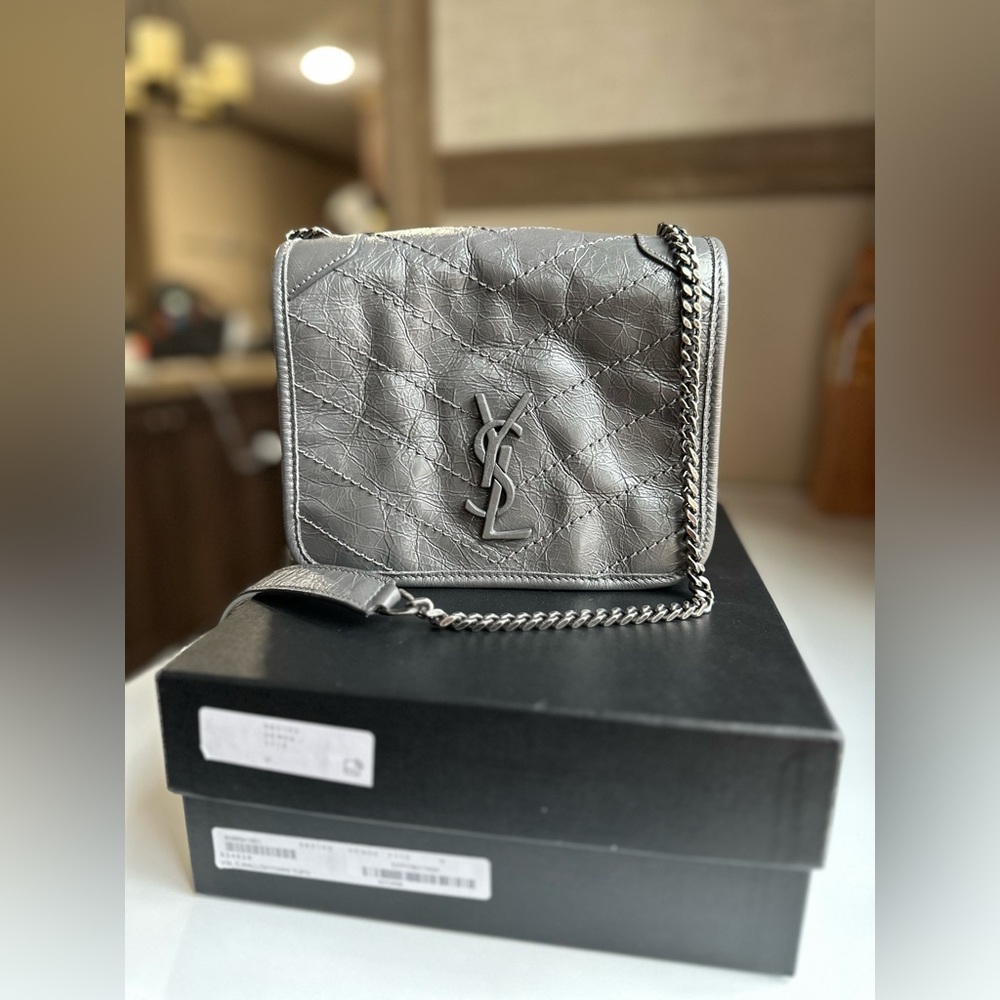 SAINT LAURENT Niki mini quilted crinkled-leather shoulder bag